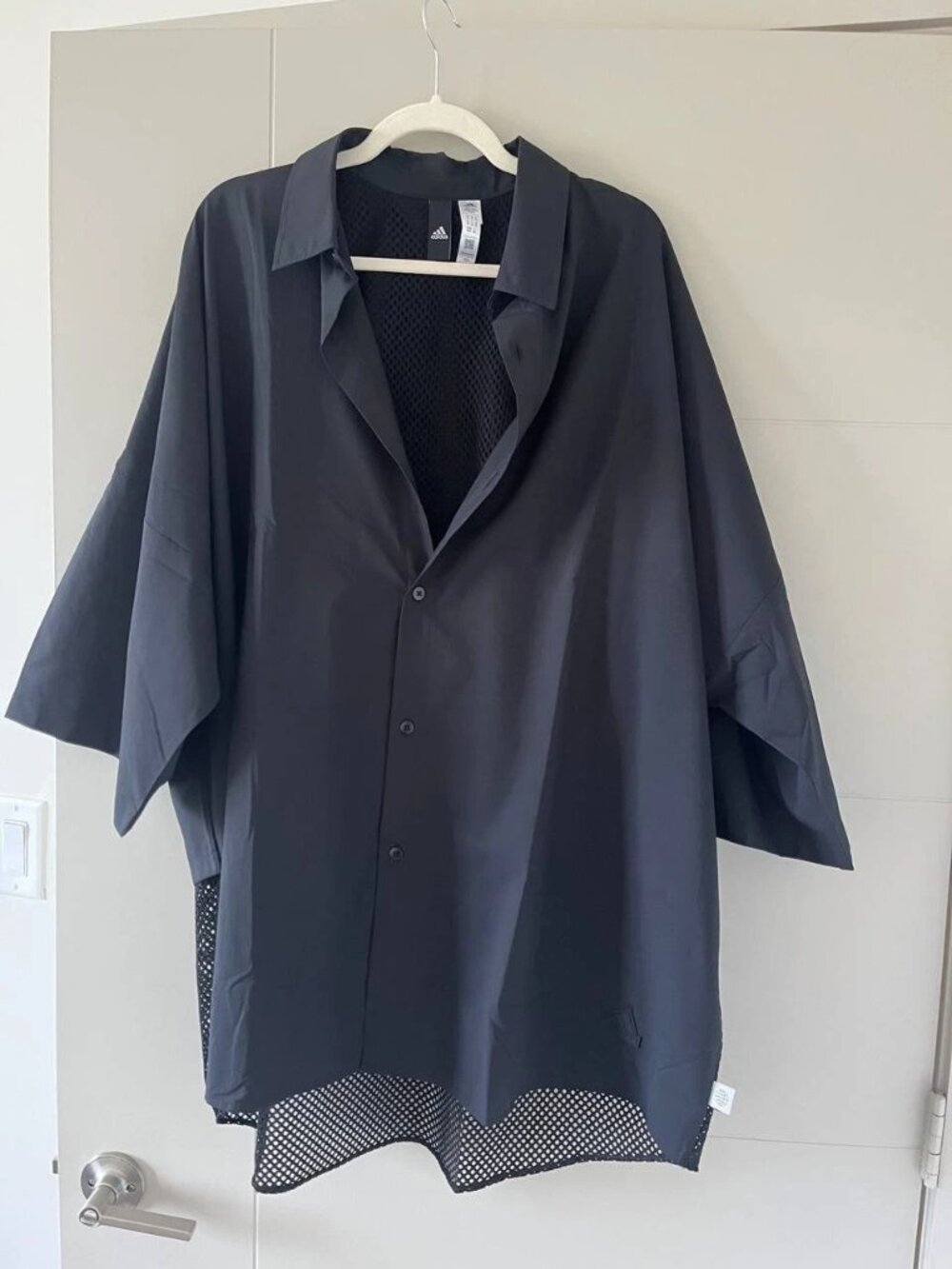 Adidas City Escape Premium Shirt Mens XL Black Mesh Oversized Button Up IC6738